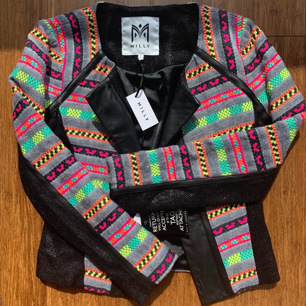 Milly Leather Trim + Neon Open Jacket